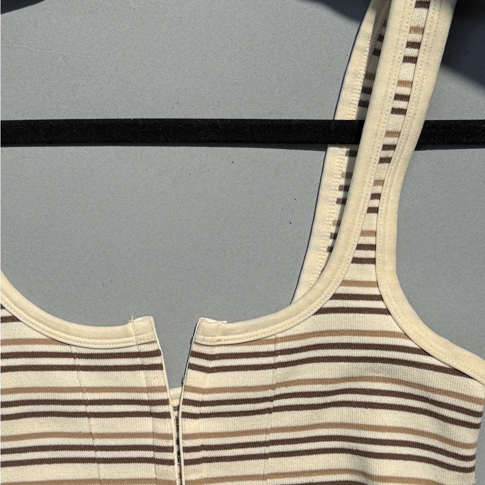 Free People Striped Ribbed Tank Top - Cream & Brown - Picture 4 of 4